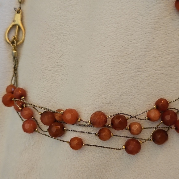 Vintage Y2k Multi-Strand Dark Blush Agate Beaded Station Necklace - Picture 5 of 8